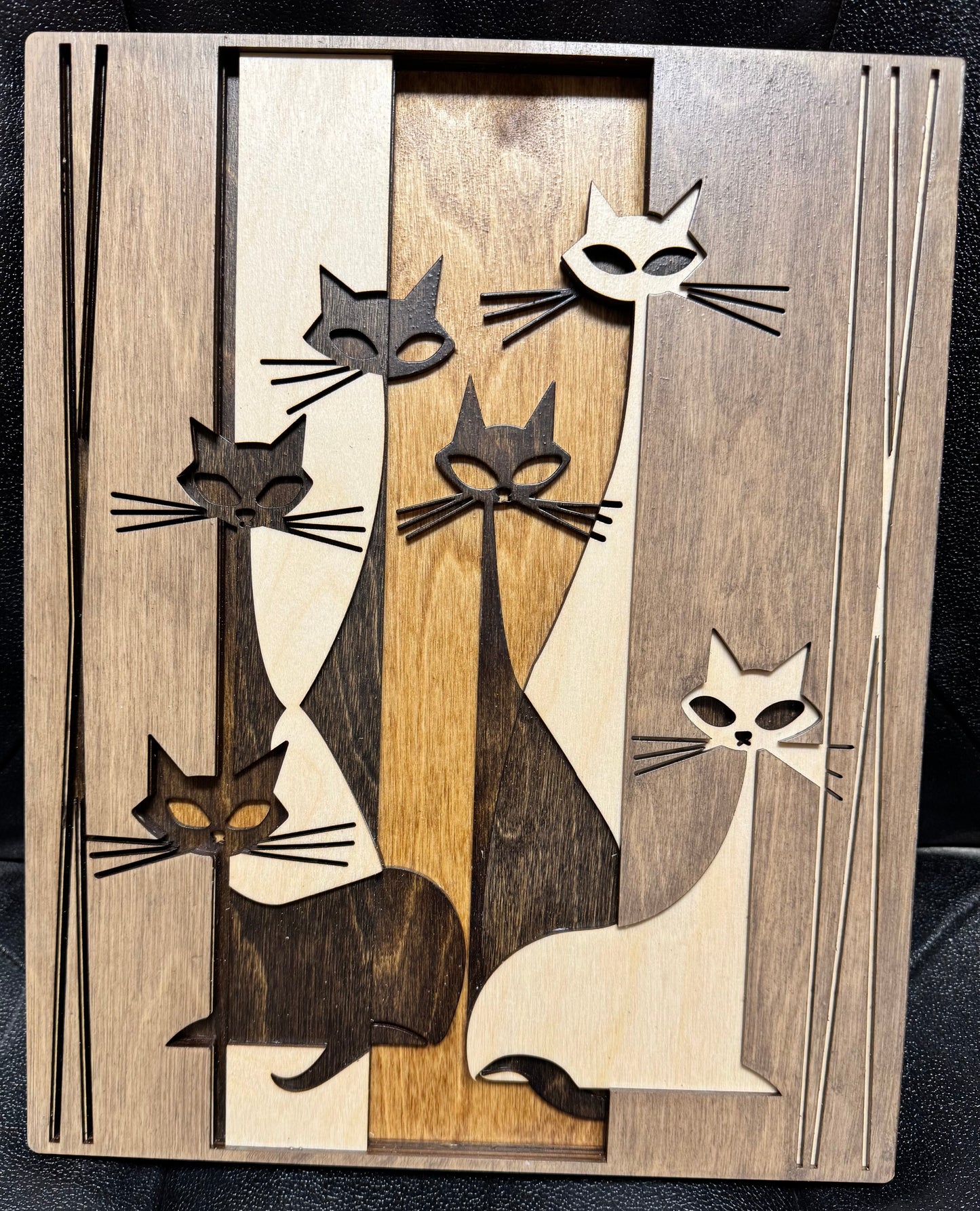 Mid Century Modern Cats, Layered Wood Art