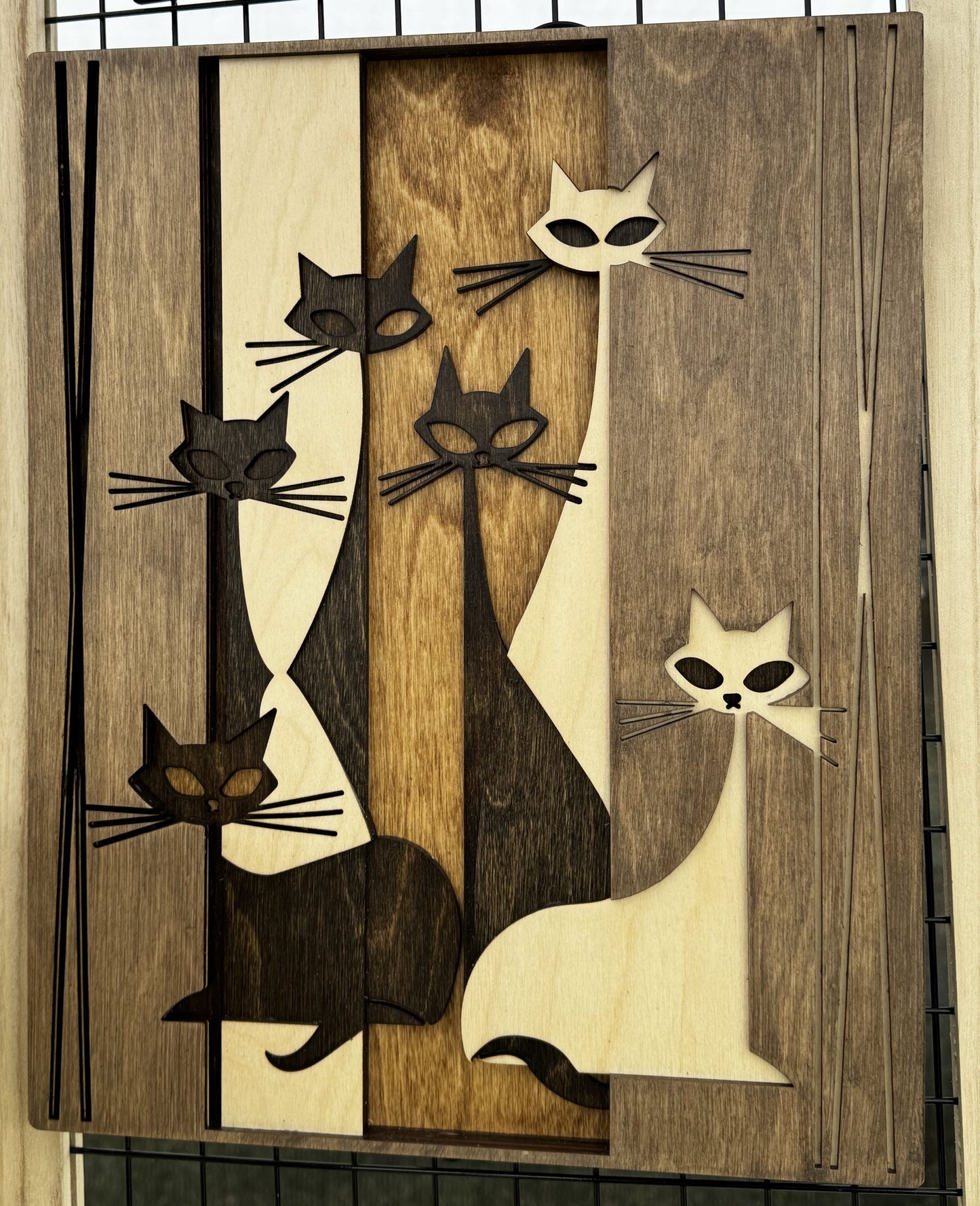 Mid Century Modern Cats, Layered Wood Art
