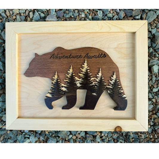 Bear in the Woods Multi-Layered 3D Wall Art (Blonde Wood)